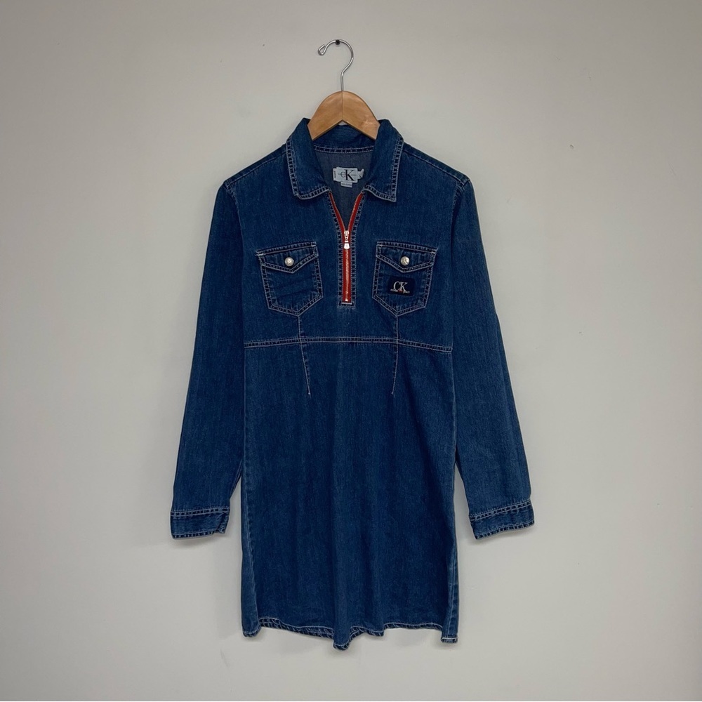 Vintage‎ Calvin Klein Denim Dress Women’s 8 Petite Long Sleeve Blue Cotton - Picture 2 of 8